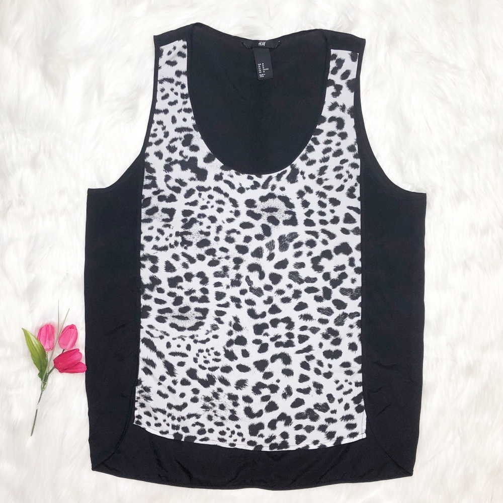 H&M Cheetah Leopard Animal Print Top Sleeveless Black Blouse Size 10